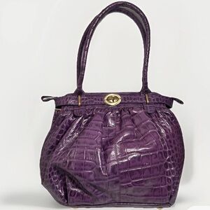 Italian Made Michael Rome Croc Embossed XL Purple Leather Shoulder Bag Genuine